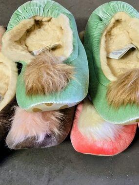 (3)Boden Green Pink Brown Velvet Pom-Pom Women's Slippers. 3 Pair